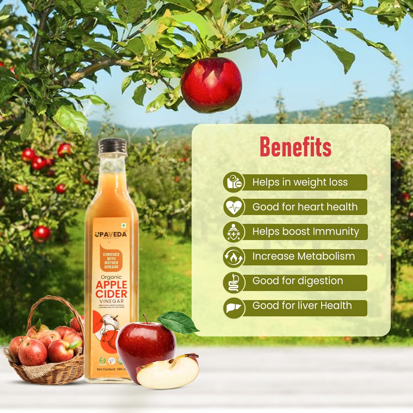 Upaveda Organic Apple Cider Vinegar 500ml