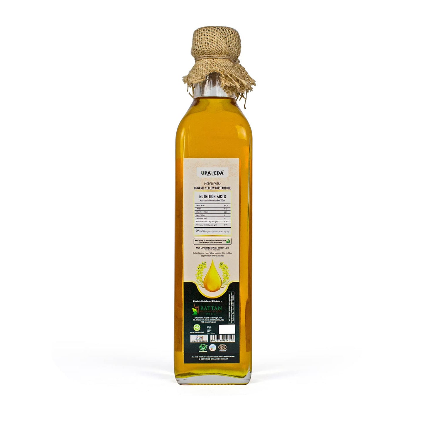 Upaveda Organic Cold Pressed Yellow Mustard Oil 500 ml